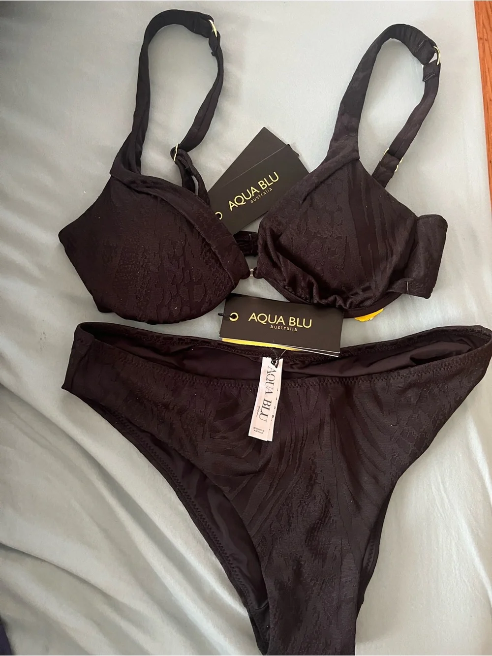 Aqua Blu Linda Black Textured Two-Piece Bikini US Size 4
